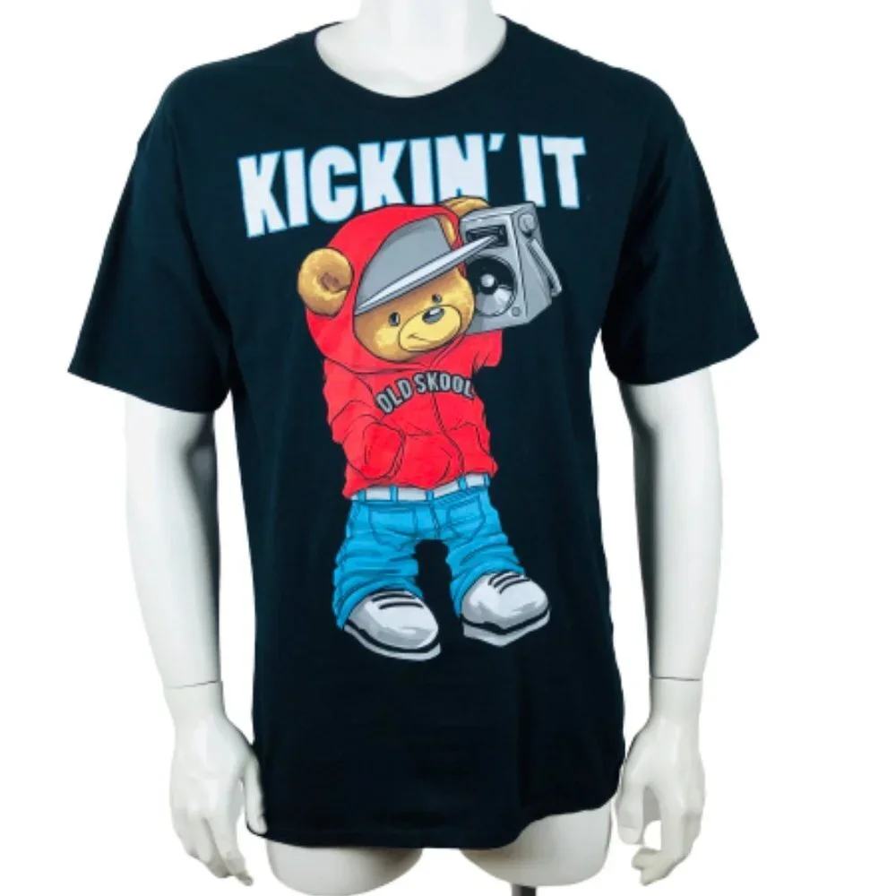 KICKIN' IT Graphic T-Shirt Black Sz L Short Sleeve - Picture 1 of 8